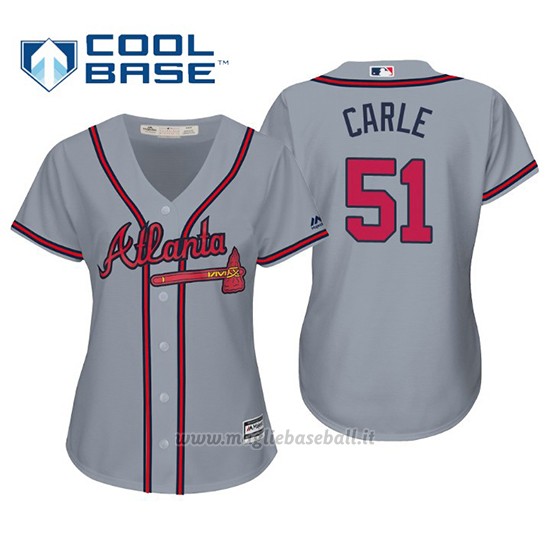 Maglia Baseball Donna Atlanta Braves Shane Carle Cool Base Majestic Road 2019 Grigio